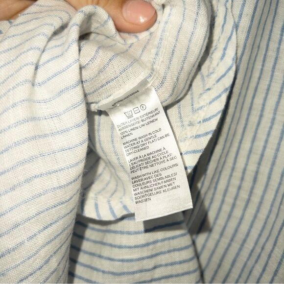 Saks Fifth Avenue White Blue Stripe‎ Off The Shoulder Linen Lace Blouse Medium - Picture 7 of 8